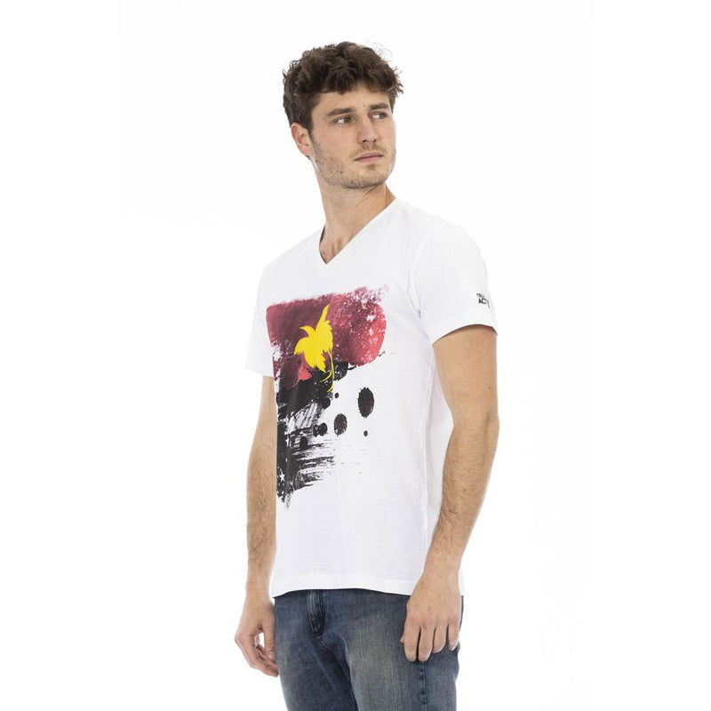 Elegantes weißes V-Ausschnitt-T-Shirt mit Frontdruck