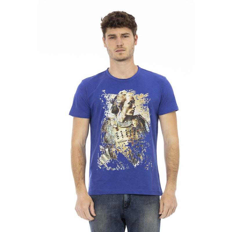 TEE de algodón azul elegante con estampado delantero único