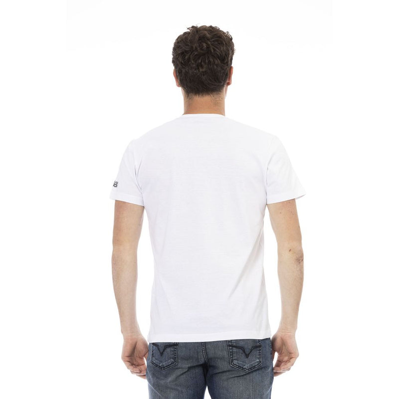 Elegante camiseta de cuello en V blanco con estampado delantero