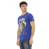 TEE de algodón azul elegante con estampado delantero único