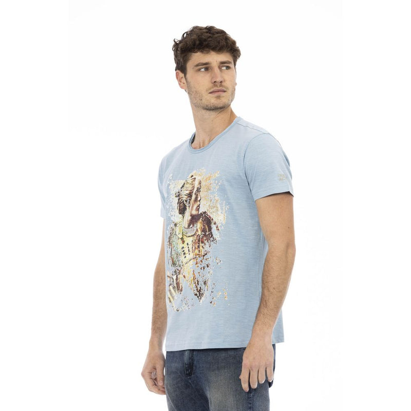 Elegante camiseta de algodón azul claro para hombres