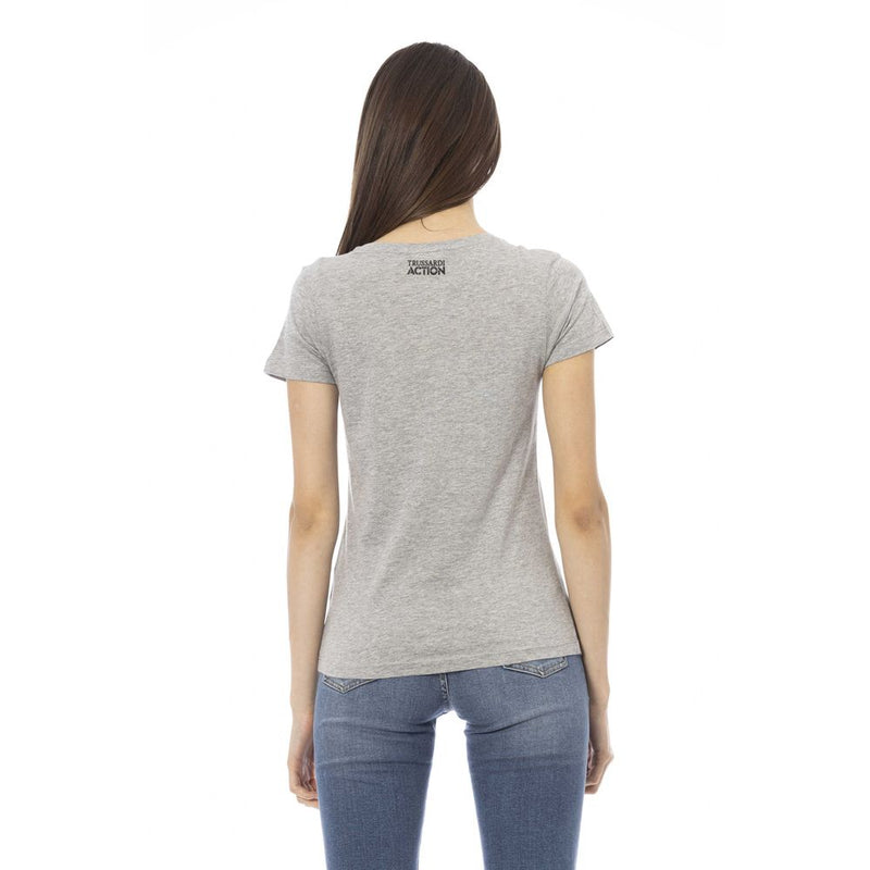 T-shirt gris en V gris avec imprimé avant