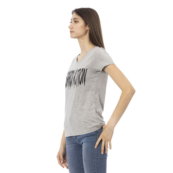 T-shirt à col en V gris élégant avec imprimé chic