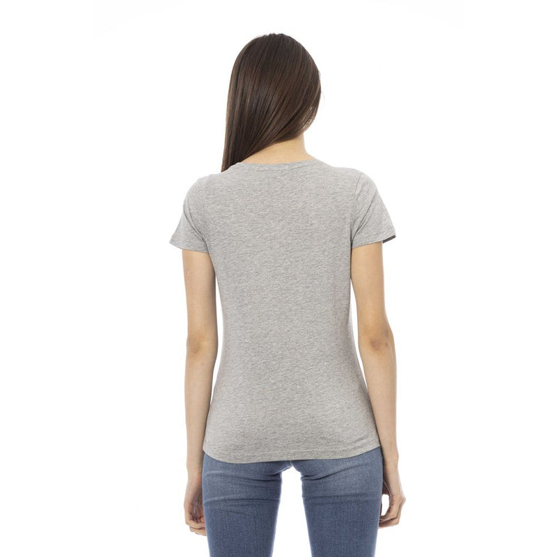 Elegante camiseta gris en V con estampado elegante