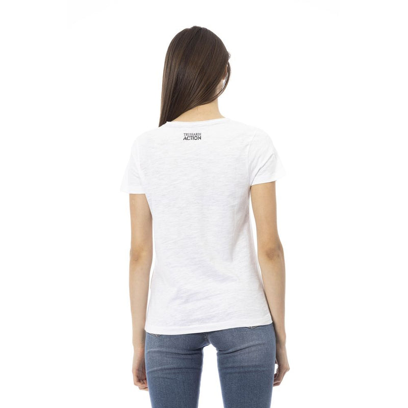 Chic White Short Sleeve Tee με αποκλειστική εκτύπωση