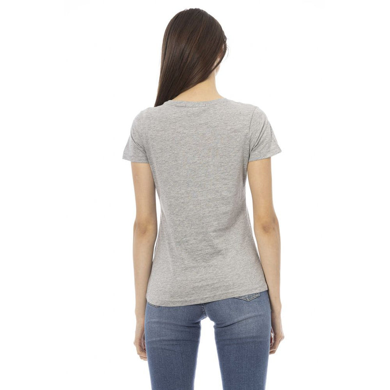 Elegante camiseta gris de mezcla de algodón con estampado elegante