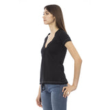 Chic Black Baumwoll -T -Shirt mit einzigartigem Frontdruck