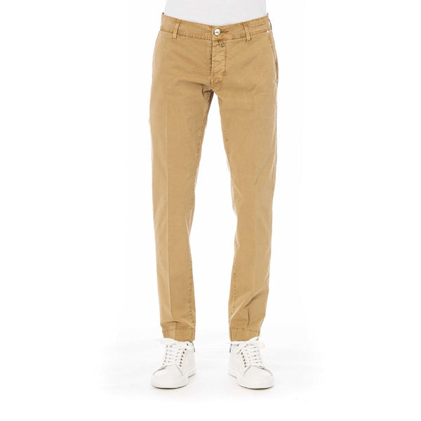 Pantaloni di miscela di cotone beige con tasche