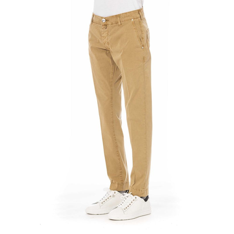 Pantaloni di miscela di cotone beige con tasche