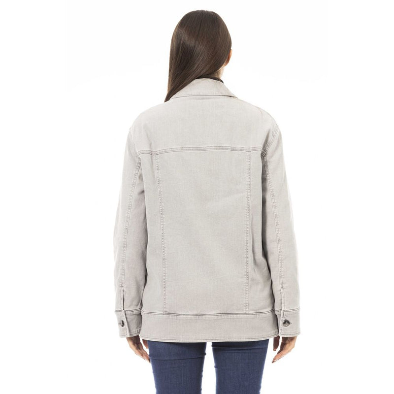 Elegante chaqueta de mezcla de algodón gris