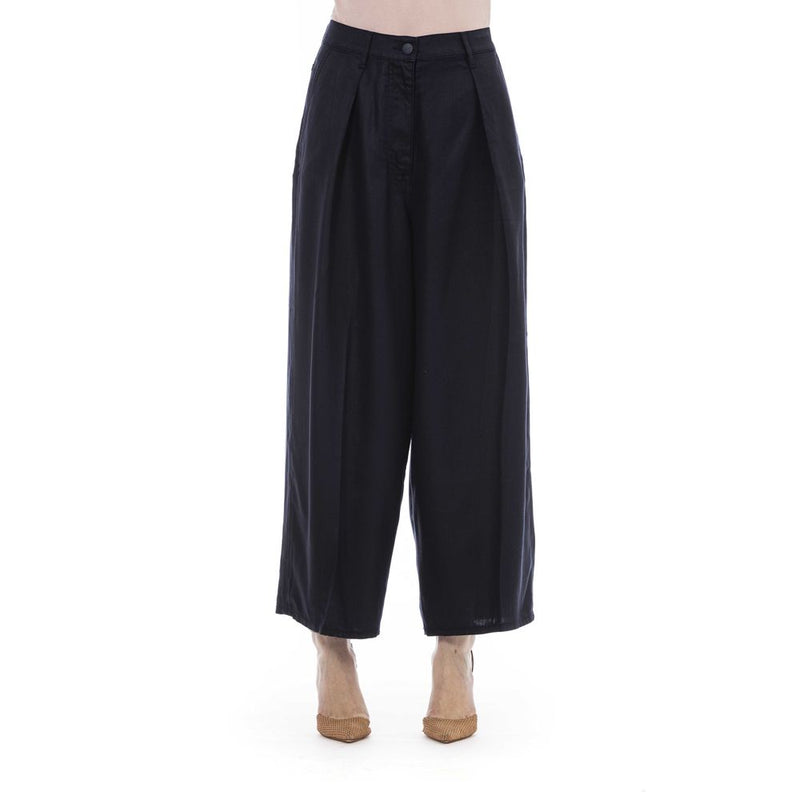 Elegantes pantalones de algodón negro con bolsillos