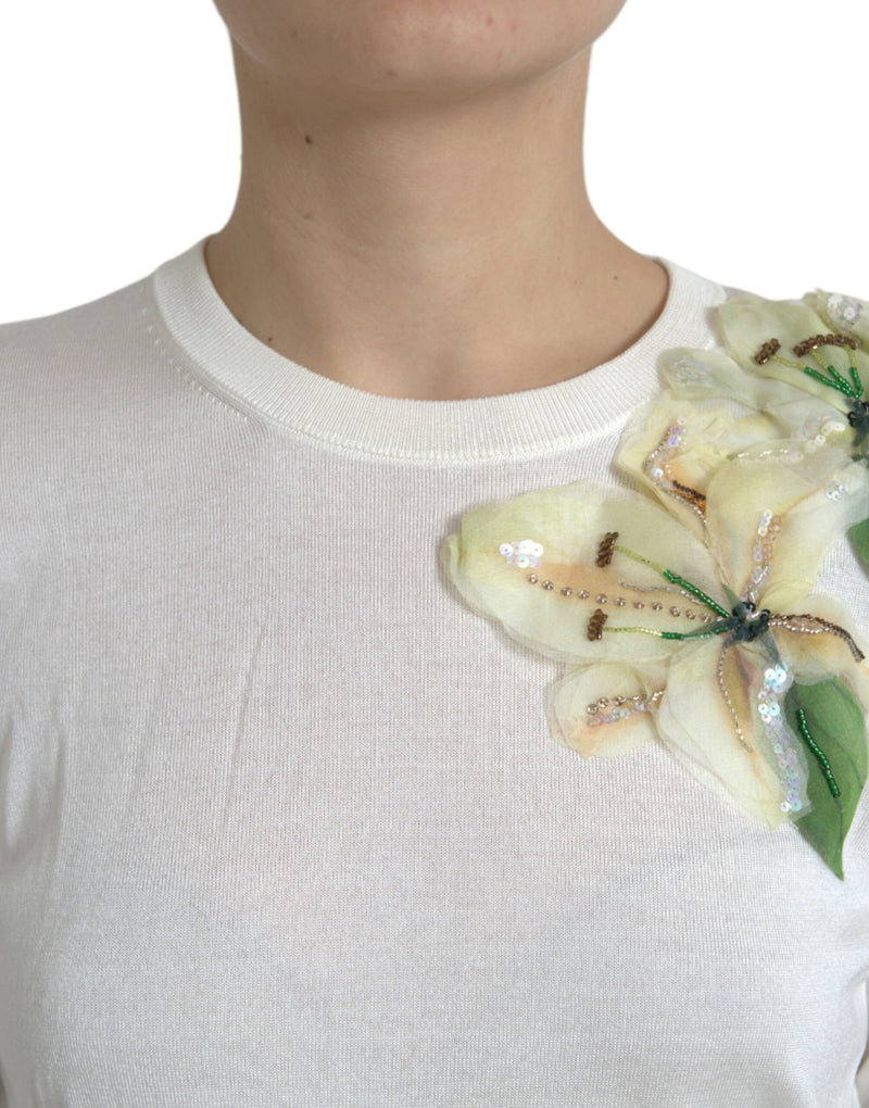 Pull pulvérisateur à l'applique florale en soie