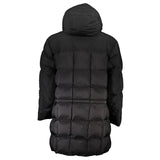 Schlanke schwarze Polyamidjacke mit Kapuzenpolster