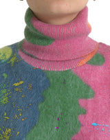 Multicolor -Mohair -Rollkragenpullover lässiger Pullover