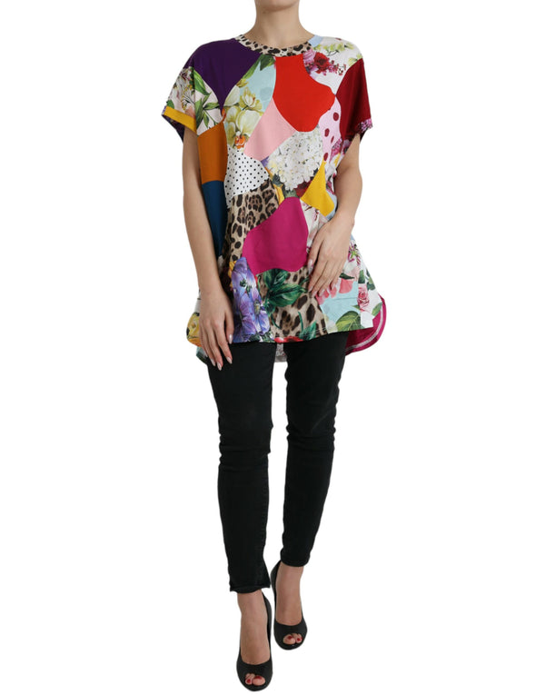 Multicolor -Baumwoll -Seiden -Patchworkbluse