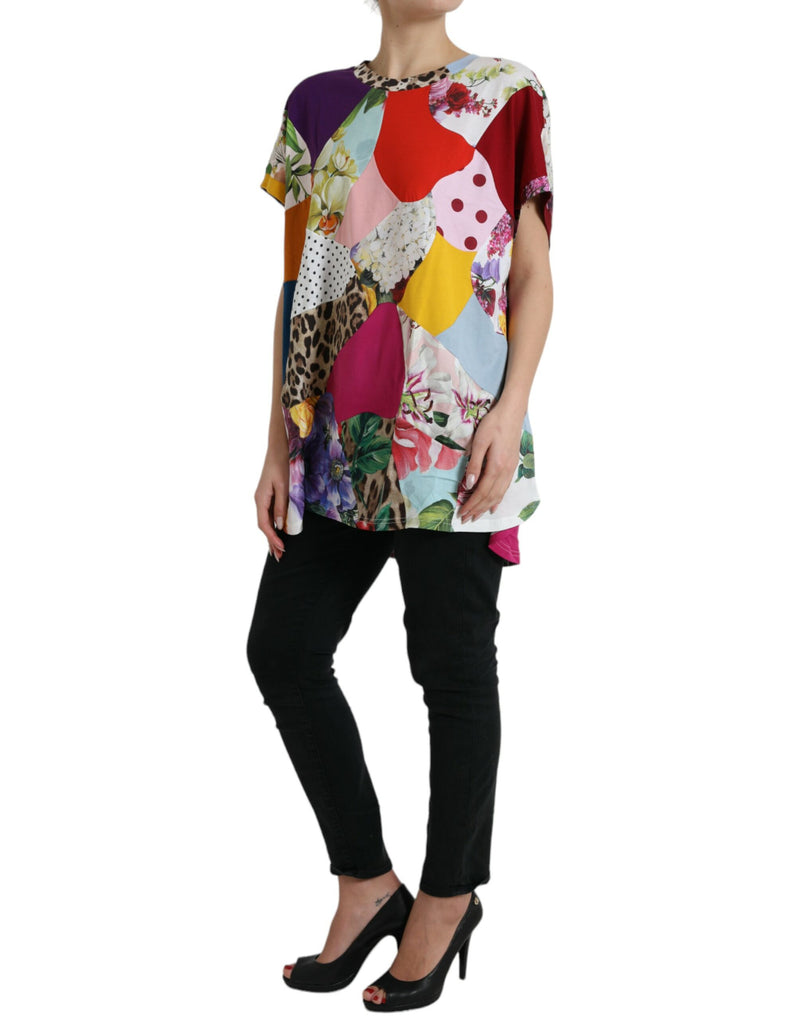 Multicolor -Baumwoll -Seiden -Patchworkbluse