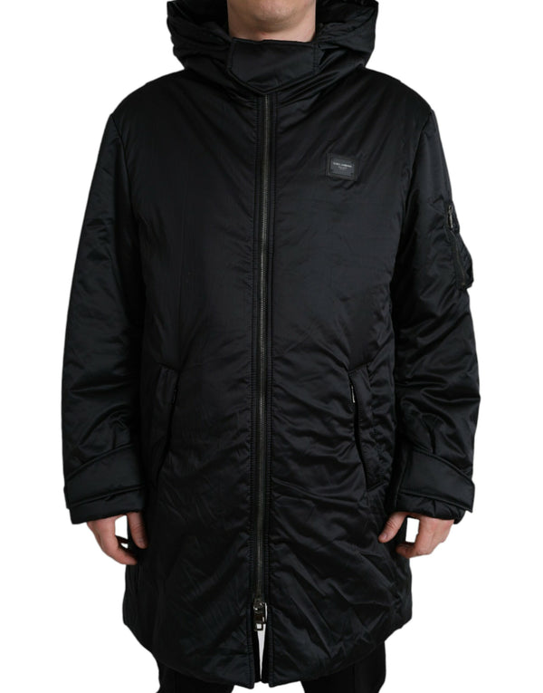 Elegante giacca parka con cappuccio nera