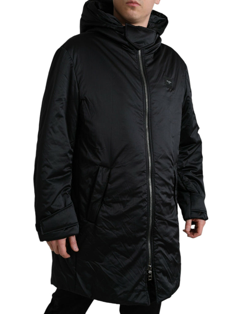 Elegante giacca parka con cappuccio nera