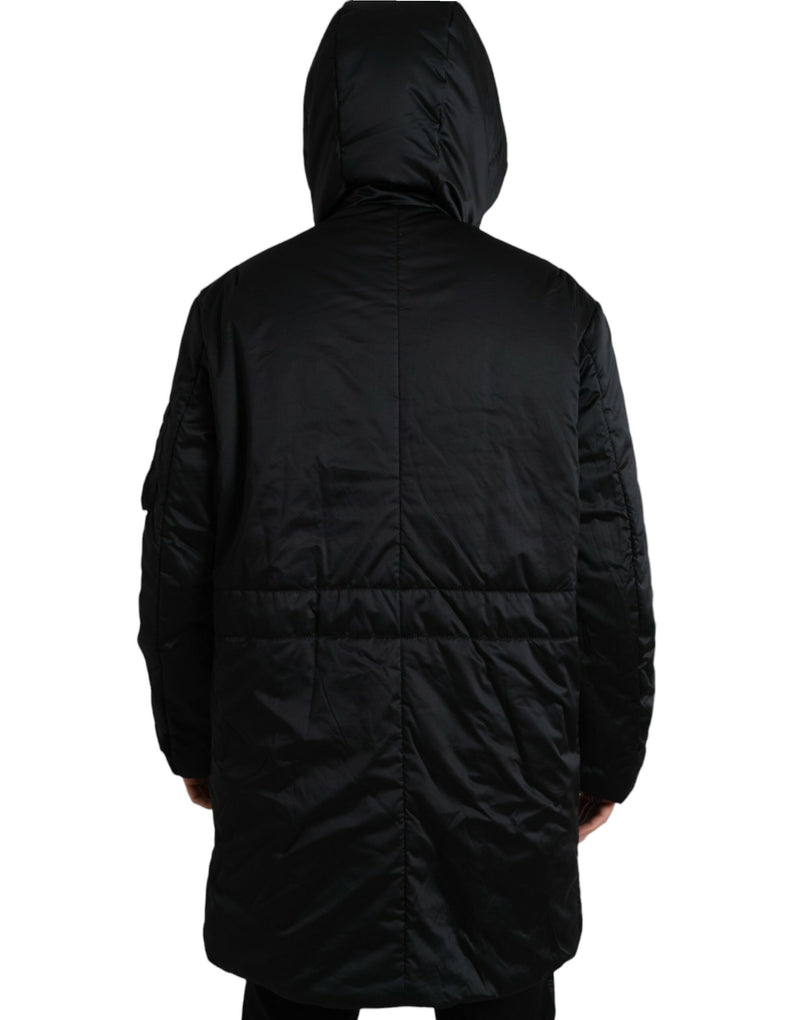 Elegante giacca parka con cappuccio nera