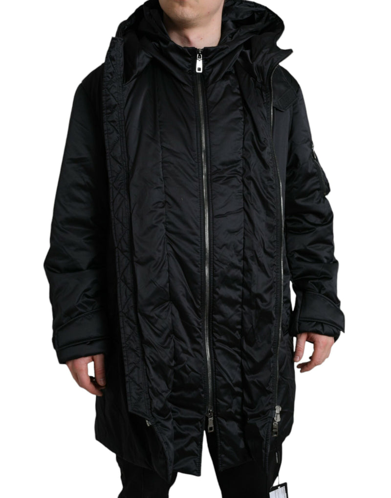 Elegante schwarze Parkjacke mit Kapuzenparka