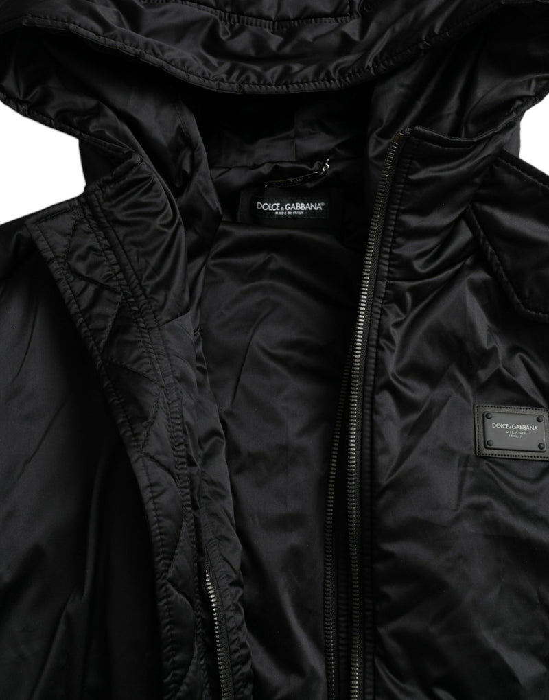 Elegante schwarze Parkjacke mit Kapuzenparka