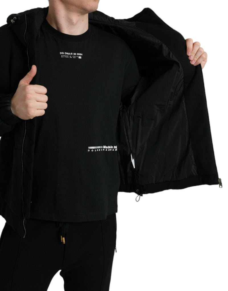 Elegante giacca bomber nera con cappuccio