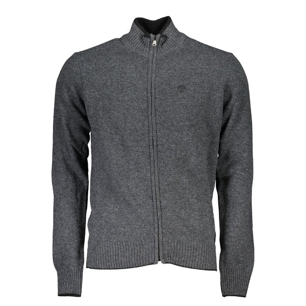 Chic Grey Zip Strickjagan mit Stickdetails