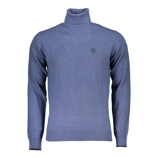 Eleganter blauer Rollkragenpullover mit Stickerei