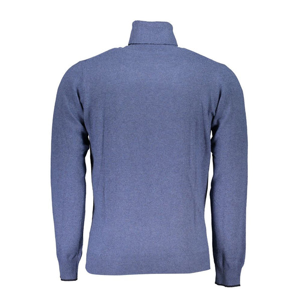 Elegante maglione a dolcevita blu con ricamo