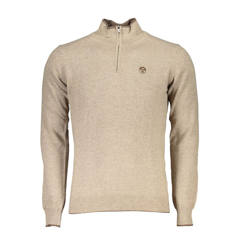 Eleganter beige Rollkragenpullover mit halben Reißverschluss