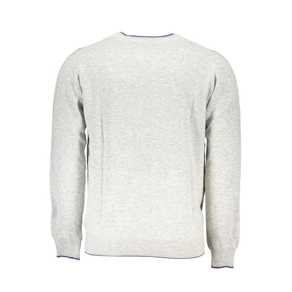 Gray Crew Neck Sweater with Contrast Details