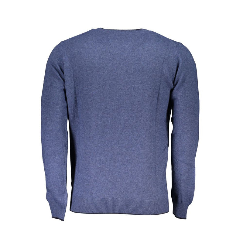 Blue Crew Neck -Pullover mit Stickdetails