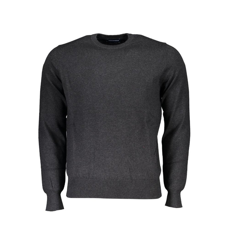 Chic Gray Crew Neck πουλόβερ με λεπτομέρειες κεντήματος