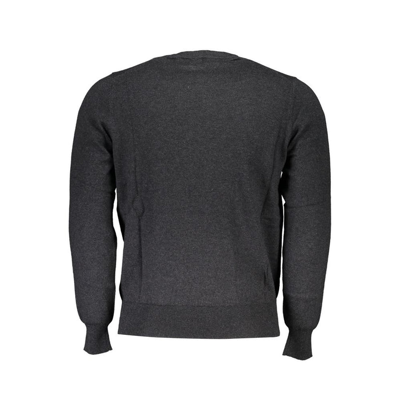 Chic Gray Crew Neck πουλόβερ με λεπτομέρειες κεντήματος