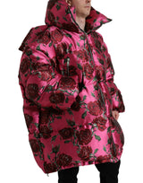 Elegante chaqueta acolchada con estampado de rosas