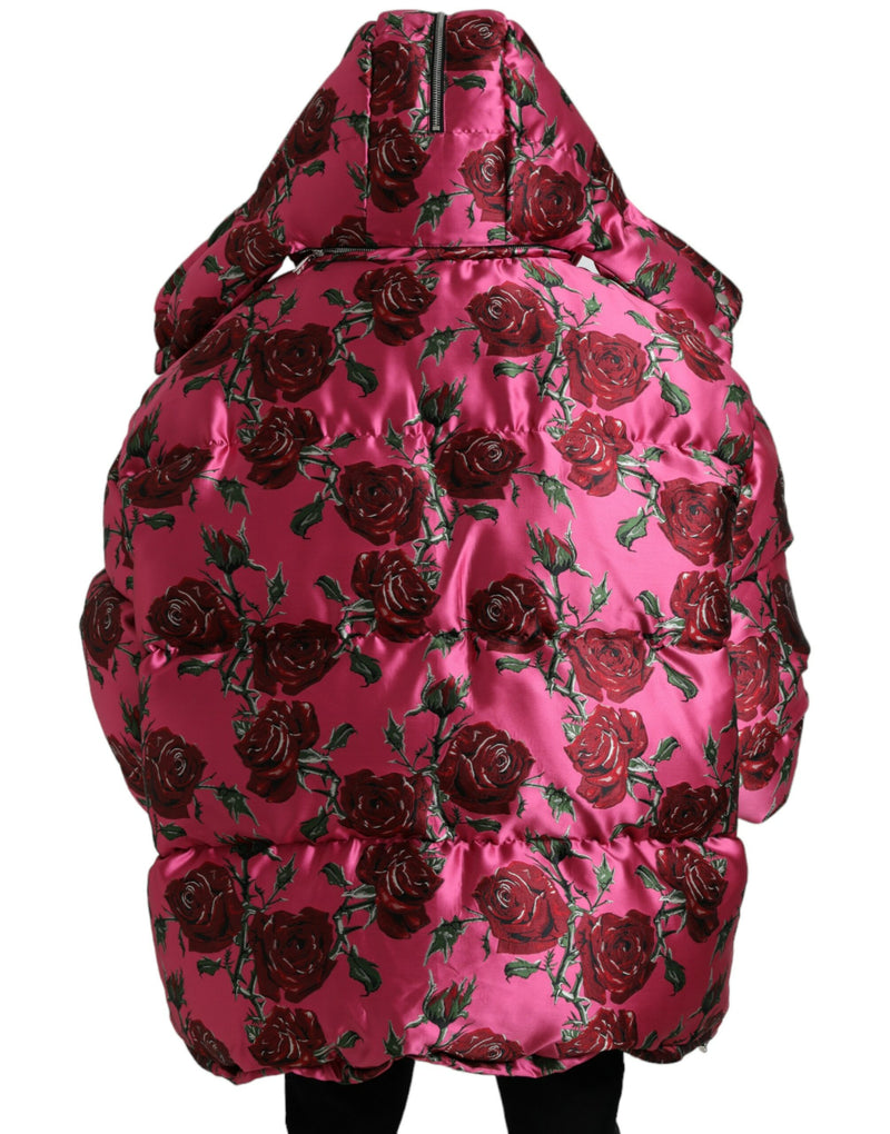 Elegante chaqueta acolchada con estampado de rosas