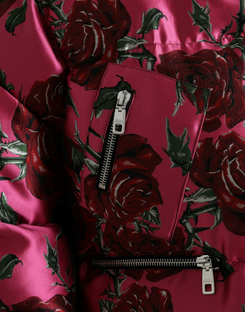 Elegante chaqueta acolchada con estampado de rosas