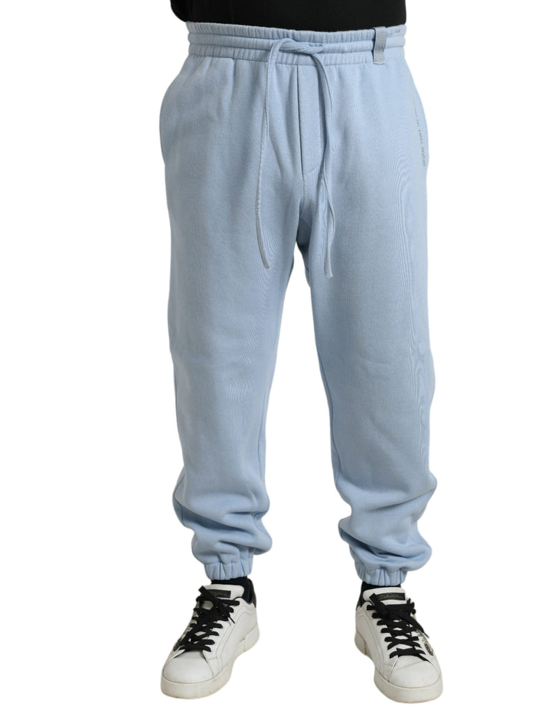 Eleganti jogger di miscela di cotone azzurro