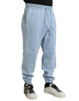 Eleganti jogger di miscela di cotone azzurro