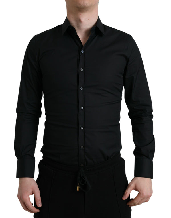 Elegant Black Slim Fit Italian Shirt