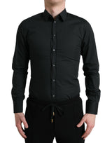 Camisa de vestir de mezcla de seda negra delgada elegante