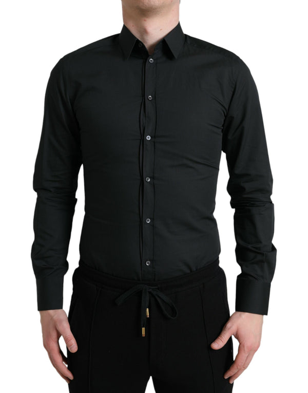 Elegant Slim Black Silk Mélangeur Shirt