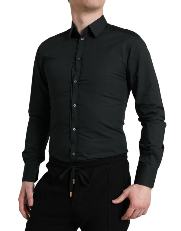 Elegant Slim Black Silk Mélangeur Shirt