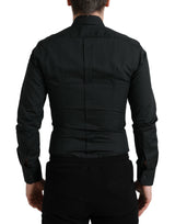 Elegant Slim Black Silk Mélangeur Shirt