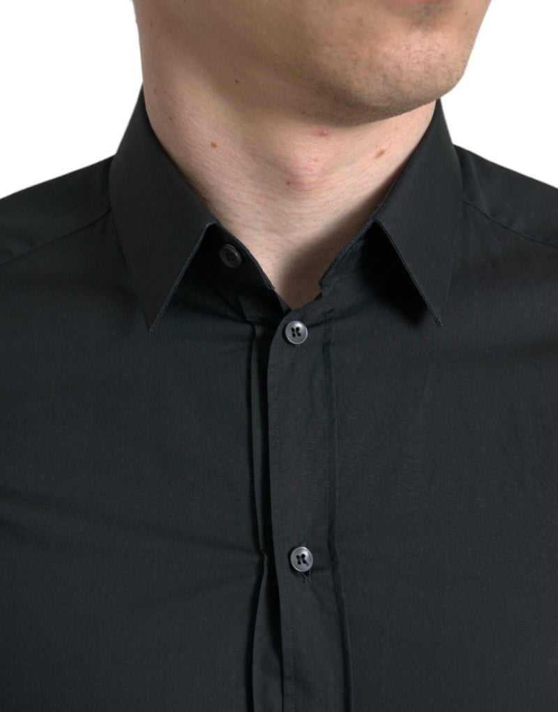 Elegant Slim Black Silk Mélangeur Shirt