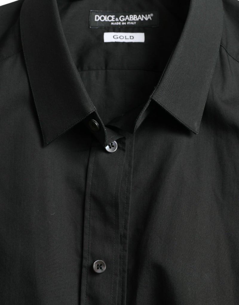 Camisa de vestir de mezcla de seda negra delgada elegante