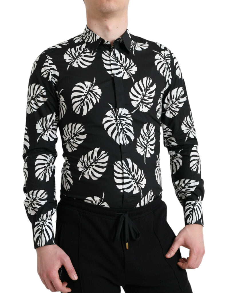 Camisa de vestir elegante con estampado de hojas de hoja