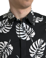 Camisa de vestir elegante con estampado de hojas de hoja