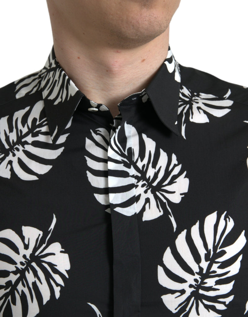 Elegant Leaf Print Slim Fit Dress Shirt