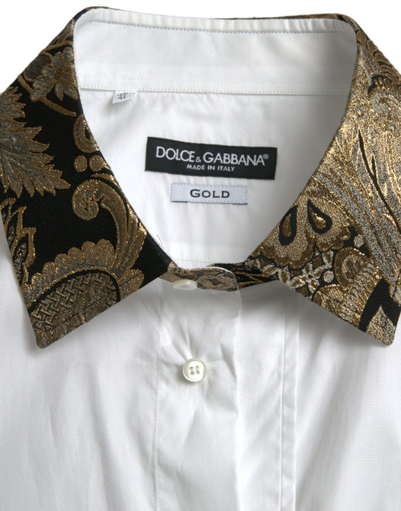 Elegante camisa de vestir de detalles dorados